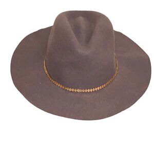Mocha Brown Fedora Wool Hat with gold trim